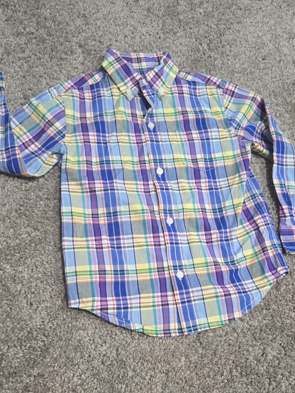 Sz 3 Janie and Jack Multicolor Plaid Shirt - Blue Base W/ Purple, Green & Yellow